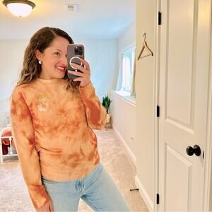 NWT NIKE Orange Tie Dye Floral Embroidered Sweatshirt Small